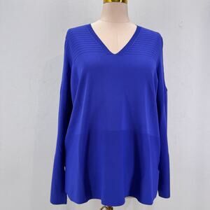 NWT Marina Rinaldi Ribbed Knit Cold Shoulder Sleeve Sweater Blue US 16-18/L Cozy